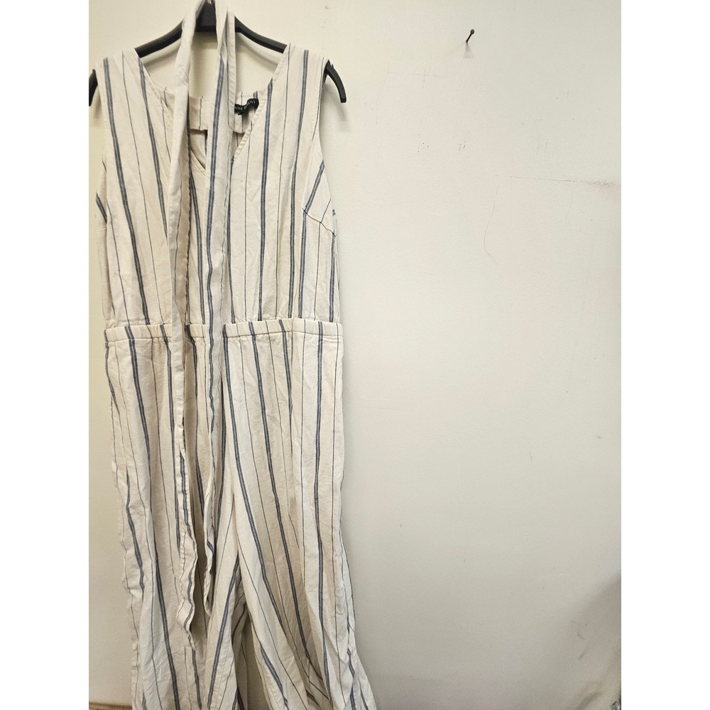 Lane Bryant Striped Linen Blend Wide Leg Jumpsuit Blue White Size 16 Sleeveless